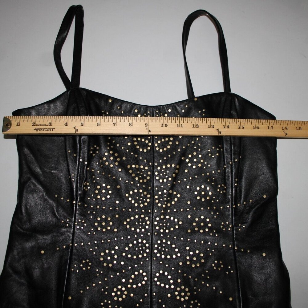Dana Buchman Sz 12 Black Bronze Lined Studded 100% Leather Poly Lined Corset Top - Picture 12 of 16